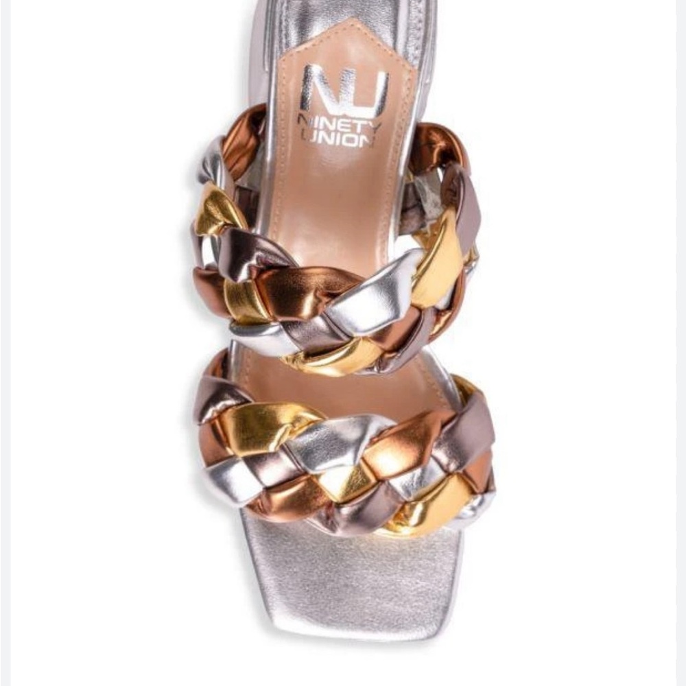 Silver and Gold Chunky Heeled Slip-On Shoes